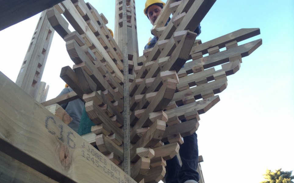 Construction and Scale Model of Japanese Temple Gate by Studio 3.2 (2015) and completed building in the grounds of Dorich House Museum