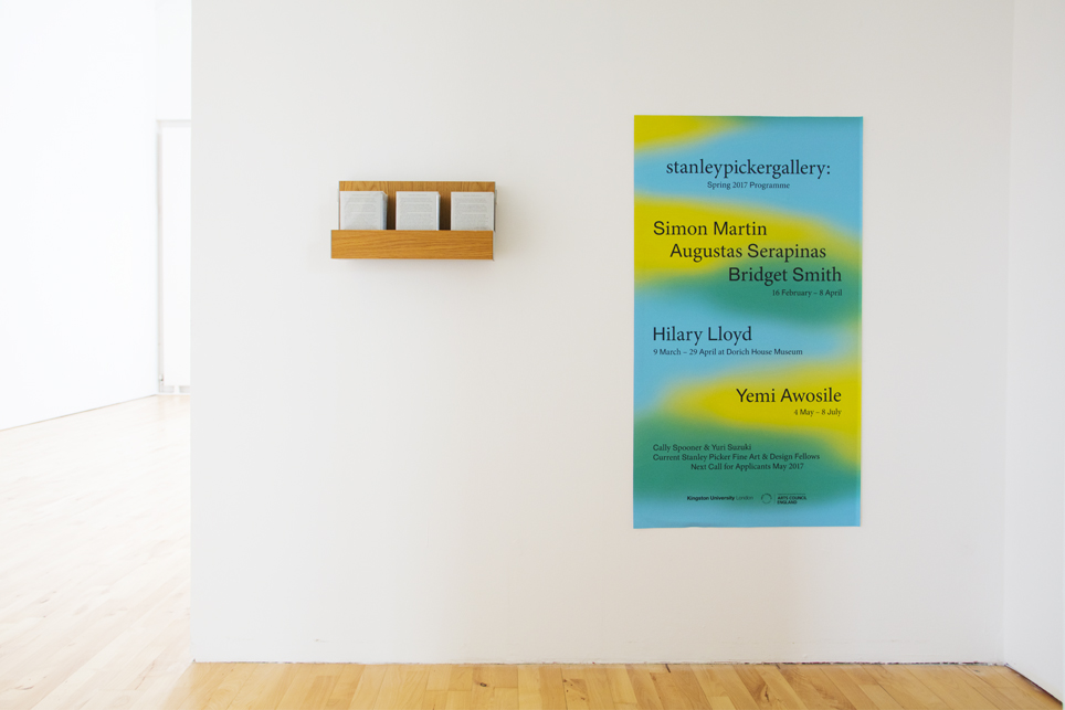 Simon Martin, Augustas Serapinas, Bridget Smith - 20th Anniversary Exhibition, 16 Feb - 8 April 2017, Stanley Picker Gallery.