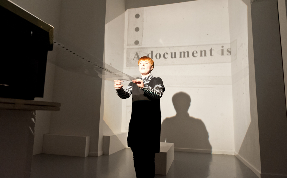 Emma Hart (2012) Word Processor Research Statement Performance Event at Stanley Picker Gallery. Photography Ezzidin Alwan