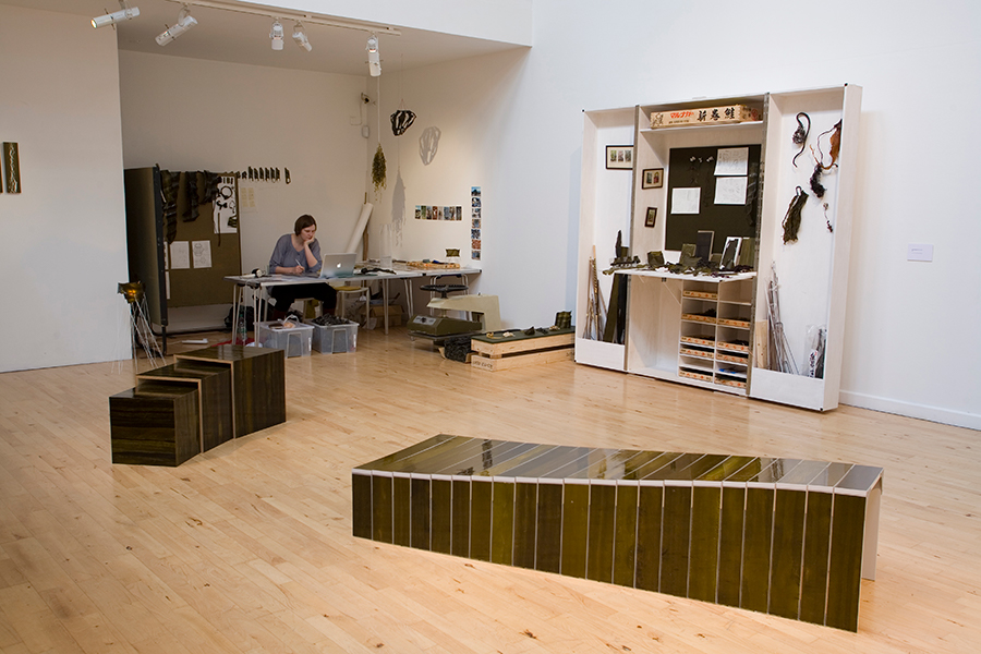 Julia Lohmann Laminarium (2010) installation view with Julia Lohmann. Photography Ellie Laycock